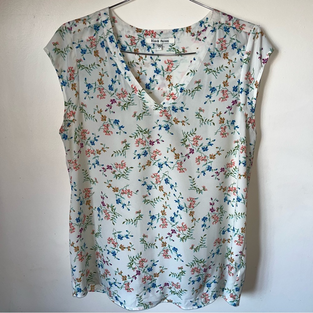 Black Rainn White Blouse with Colorful Floral Details